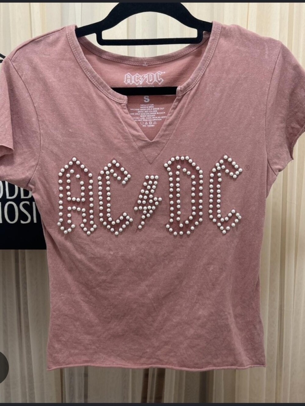 AC/DC Women's Pearl-Embellished Dusty Pink Short Sleeve Tee